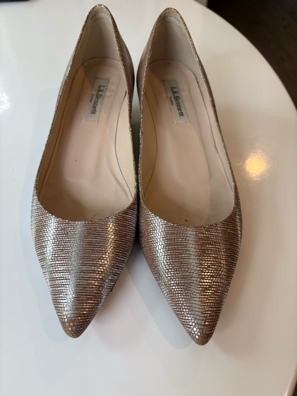LK Bennett Pointed Wedges with Metallic Stripe Print
